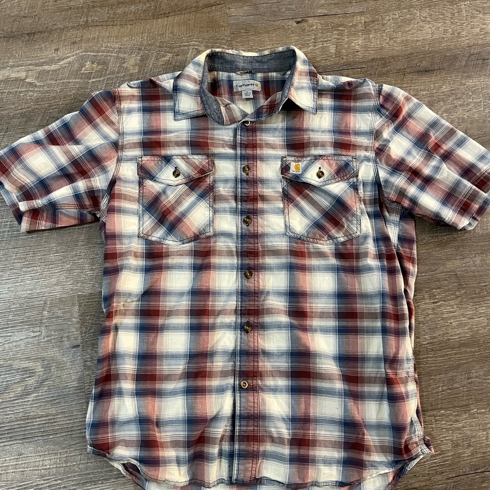 Carhartt Red and Blue Plaid Button Down Shirt